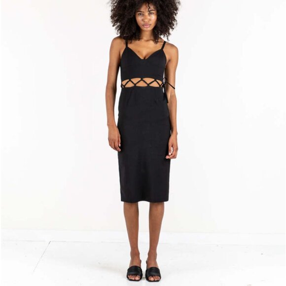 Paloma Wool Cut Out Pin Stripe Axel Three in One Midi Dress + Skirt + Top Black - Picture 1 of 12
